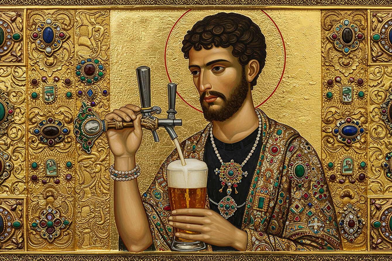 Ein Bild von George Demir. Es zeigt eine Person, die ein Glas Bier in der Hand hält. 