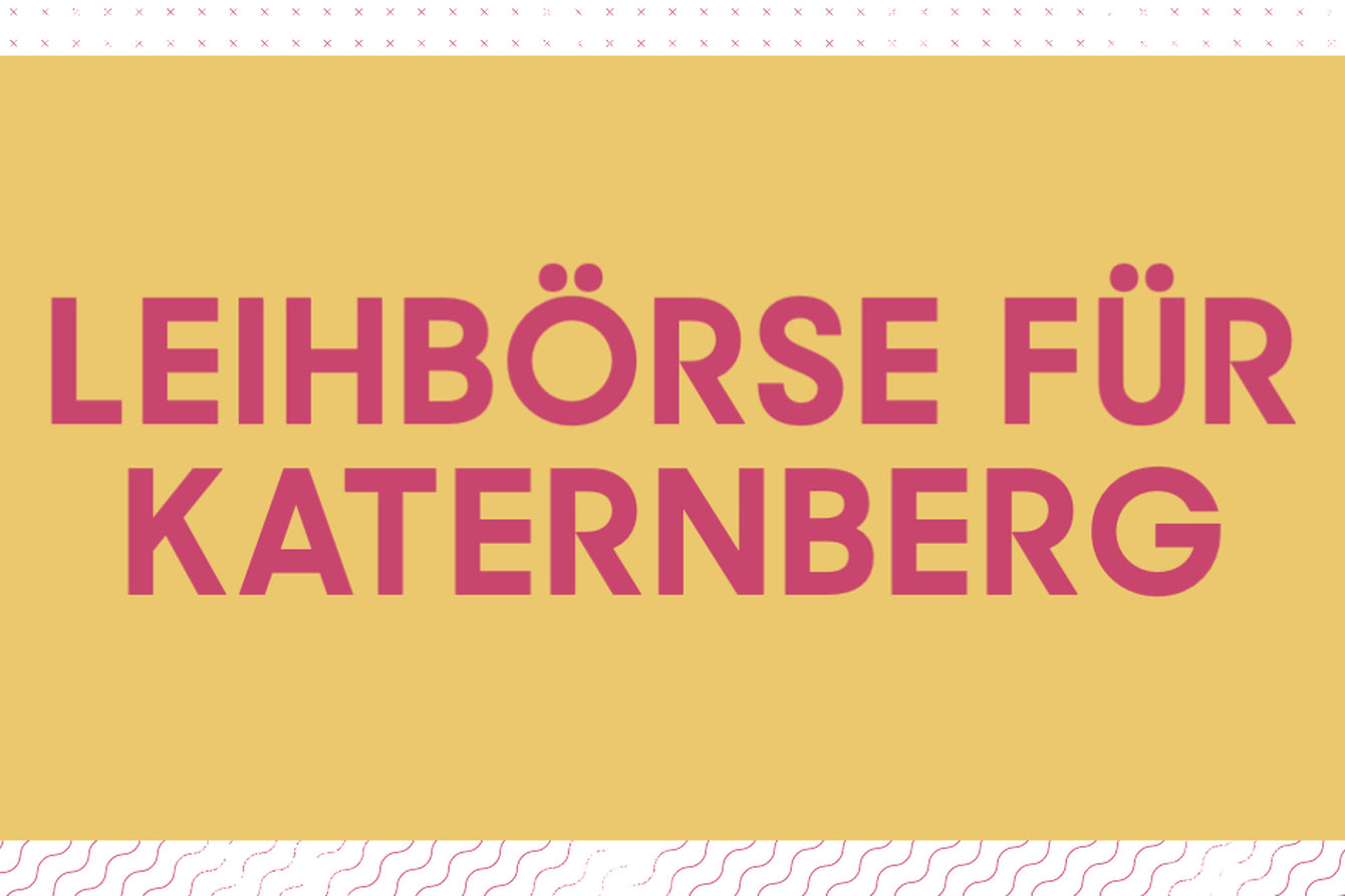 Gelber Huntergrund mit pinkem Schriftzug: Leihbörse für Katernberg