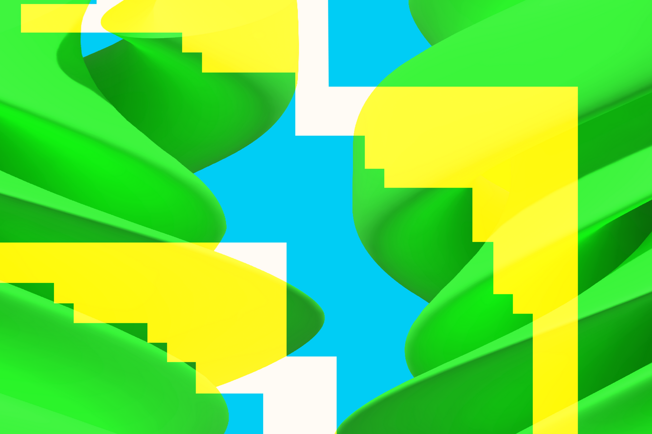Grafik mit verschienenen Elementen in Grün, Gelb und Blau